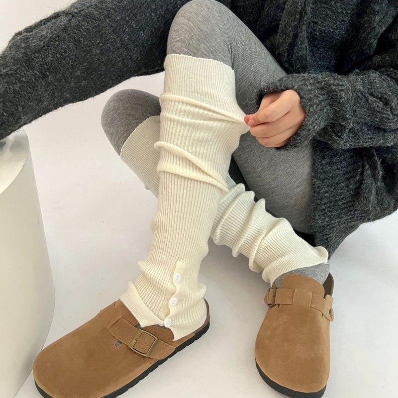 Wool Pile Leg Cover Side Buttons Lazy Socks Angora Red Vintage Y2K Girl Calf Socks Cover - Image 4